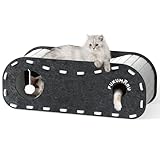 FUKUMARU Katzenbett, Stabile Katzenhöhle aus hochwertigem Filz，Katzenhaus Indoor 2 Schicht Katzenbett ，Katzen Höhle zum Schlafen, Spielen und Verstecken，Filzhöhle schwarz