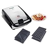 Tefal Snack Collection Sandwich- und Waffelmaker, antihaftbeschichtete Platten, spülmaschinengeeignet, erweiterbar, 700W, 28 x 36,1 x 20,3 cm, Schwarz/Silber, SW852D