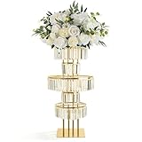 YUYUZI 5-stöckiger Blumenständer aus Acryl & Metall | Elegante Hochzeitsdekoration & Tischdekoration in Gold | Zerlegbar & Wiederverwendbar für jeden Festanlass