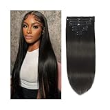 Haarverlängerungen, Brasilianische Remy-Haarverlängerungen aus Echthaar, 40,6–66 cm, for Anklipsen, 120 g, 8 Stück, 18 Clips, schwarze Doppeltresse, dick und seidig,für Frauen(20inch)