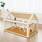 Hamsterkäfig, 60 x 30 x 40 cm Holz Hamsterkäfig mit Versteck im Villenstil, Bogenbrücke und Durchfahrt, Transparenter Rattenkäfig für syrische Hamster, Zwerg Hamster und Meerschweinchen