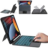 ROOFEI Tastatur Hülle für iPad 10.2 Zoll (9/8/7 Generation - 2021/2020/2019), iPad Air 3 & iPad Pro 10.5 -Abnehmbare Tastatur mit Touchpad & 7 Farbige Beleuchtung & Kickstand -Deutsches QWERTZ-Layout