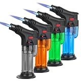 4 Stück Küchenbrenne Flambierbrenner Nachfüllbarer Bunsenbrenner, Einstellbarer Gasfeuerzeug mit Sicherheitsschloss fur Creme Brulee, Diy, Desserts, Grillen, Camping (Color-1)