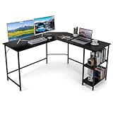 COSTWAY Schreibtisch L-Form, Eckschreibtisch mit 2 Ablagen, Ecktisch mit abnehmbarem Regal, Gaming Computertisch, Bürotisch für Home Office, Schwarz