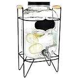 Navaris Getränkespender 5 Liter aus Glas - Zapfhahn aus Edelstahl und Ständer - Wasserspender Glasbehälter für kalte Getränke