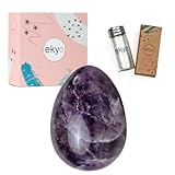 Yoni Ei Amethyst Stein 4x3 cm (gebohrt) inkl. ungewachste Schnur, Anleitung, Reinigungsbürste & Meditation - Beckenbodentraining für Frau - Yoni Egg lila