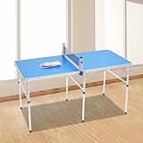 KinHall Tischtennisplatte Mini Tischtennis Platte Tischtennistisch klappbar Mit Netz, Blau 152 x 76 x 76 cm