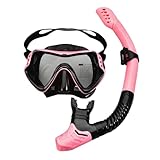ibasenice Schnorchelset Erwachsene mit Verstellbarem Elastischem Kopfband Silikon tauchmaske mit Einfenster Design für Weiten Sichtbereich Anti beschlag Schwimmbrille für Sicheres