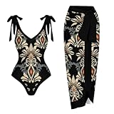 Badeanzug Herren Sommer 2024 Einteiliger Badeanzug für Damen mit passenden Vertuschungen, Retro-Sexy-Bikini-Sets, hoher Schnitt, Push-Up, Zweiteiliger Badeanzug A4-Black XL