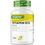 Vitamin B12 Zitrone - 365 Lutschtabletten im Jahresvorrat - Premium: 500 mcg aktives Methylcobalamin + Vitamin C - Hochdosiert - Vegan