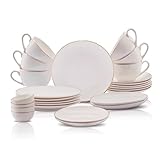 Karaca Marcelo Frühstücks- und Servierset für 6 Personen, 26-teiliges Geschirr Set, Modernes Geschirrset, Keramik Teller Set, Weiß-Gold