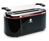 Family Care Toaster 4 Scheiben mit Brötchenaufsatz - Langschlitztoaster 4 Scheiben, 1300 W, 3 Funktionen, Ständer, 7 Röststufen, Edelstahlgehäuse, Krümelschublade