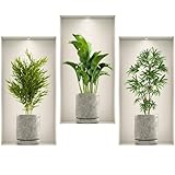 Fyihoxi 3 Stück Wandtattoo Pflanzen, 3D-Wandaufkleber mit Grünen Pflanzen, 45x23cm Wandtattoo 3D Effekt, 3D Wall Sticker Plants für Küche Schlafzimmer Büro Wanddeko