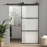 HOMCOM Glasschiebetür Komplettset mit Softclose Zimmertür 91x203 cm Wandmontage Schiebetür Schiebetürsystem mit Laufschiene Innentüren Komplett-Set für Schiebetüren Trennwände Schwarz