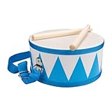 Trommel für Kinder blau-Weiss Musikinstrument aus Holz mit Trageriemen und Sticks D: 20 cm- 3845