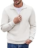 COOFANDY Strickpullover Herren 1/4 Zip Pulli Outdoor Winter Pullover Herren Ohne Kapuze Pulli Weiß XL