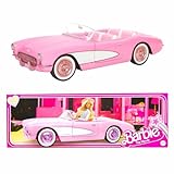 Barbie Corvette - Kaugummipinkes Cabrio, Platz für 4 Puppen, öffnende Türen, drehbares Lenkrad, Retro-Lackierung, Luxus-Interieur, für Sammler, HPK02