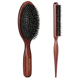 BESTOOL Haarbürste, 100% Wildschweinborsten Bürste für Damen, Herren, Kinder, Naturborsten Haarbürste für dünnes und feines Haar, Sleek Bun Bürste, Verbesserung der Haartextur
