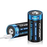 CITYORK Wiederaufladbare D Zelle Batterien, 1,5V 15000mWh USB Li-Ion D Akku Aufladbare mit Typ-C Kabel -2 Stück