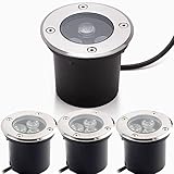 Dailyart Bodenstrahler Außen 4er Set 3W led Bodeneinbaustrahler Aussen, IP67 Wasserdicht Runde Bodenleuchten Außen, 3000K Bodenbeleuchtung Aussen für Gärten, Häuser, Gebäude - 230V AC, CRI 85