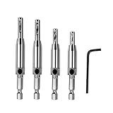 4 Stück Selbstzentrierendes Scharnier Tapper Core Bohrer Set für Öffnung Loch-5/64 Zoll 7/64 Zoll 9/64 Zoll 11/64 Zoll für Holzbearbeitung Fenster Tür Scharnier