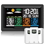 Qxmcov Wetterstation Funk mit Außensensor, Multifunktionale Wetterstation Funk mit 3 Außensensor Digital Thermometer Hygrometer Außen Innen Raumthermometer Hydrometer mit Wettervorhersage für Hau