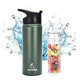 Mango Trinkflasche mit Fruchteinsatz - Stahl - Ideal für Aktivitäten im Freien - Hält Flüssigkeiten kühl - Auslaufsicher, Robuste Silikon O-Ringe - Teeflasche mit Sieb - 600ml - Grün