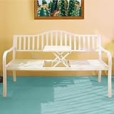 Meihkkud Sitzbank,Landhausbank,Eisen-Gartenbank,Massive und belastbare Parkbank,mit Rückenlehne & Armlehne,für Garten,für den Außenbereich(59 * 21.75 * 35in,White)