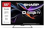 SHARP 55HR7365E – Google TV, 55' UHD, Rahmenlos, 144 Hz, QLED, HDR10, Dolby Vision HDR, Google Assistant mit Mikrofon, Chromecast, Bluetooth, Dolby Atmos 2x12 W, HDMI 2.1 x4, USBx2, Farbe Schwarz
