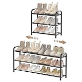 ENJOYBASICS Expandable Schuhregal, 3 Ebenen Adjustable Metall Schuhaufbewahrung 45 to 83cm, Schwarz Schuhregal Platzsparend für Diele, Flur