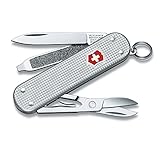 Victorinox Schweizer Taschenmesser, Klein, Classic SD Alox, Multitool, Swiss Army Knife, 5 Funktionen, Klinge, Nagelfeile, Silber