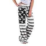 AMYTIS Damen Yogahose Stretch Freizeithose Bequeme Pyjamahose Schlafanzughose Lang Leichte Lounge Hose Hausanzug Hosen Relaxhose Fitness Sommer Weites Bein,Flagink,3XL