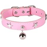 Hundehalsband mit Glöckchen und Stern-Nieten, Hunde-Halskette für Katzen, Welpen, kleine, mittelgroße und große Hunde, verstellbare Länge