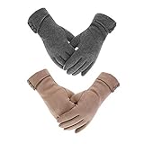 LAMA 2 Paar Damen Winter Handschuhe Touchscreen Handschuhe Warmer Plüsch Handschuh Gefüttert Winddicht Handschuhe Dicke Winterhandschuhe für Frauen Damen und Mädchen Grau + Khaki