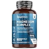 Magnesium Komplex - 490mg pro Portion - 3 Monate Vorrat - Mit Magnesium Bisglycinat, Citrat, Malat, Taurat & Leucin - Alternative zu Tabletten oder Pulver - 180 vegane Kapseln - WeightWorld