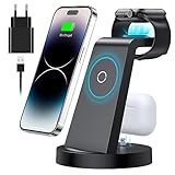 3 in 1 iPhone Ladestation Schnelles Kabelloses Ladegerät für Apple - Wireless Charger für iPhone 16 15 14 13 12 11 Pro SE X XS XR 8 & Apple Watch 9 8 7 6 SE 5 4 3 2 Air Pods Pro mit 18W Fast Adapter