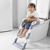 PLATINUM GOLD Kinder Toilettensitz, Toilettensitz Kinder mit Treppe, Klappbarer Reise-Badezimmersitz mit Spritzschutz, Töpfchensitz mit Leiter, Komfortabel, Einstellbar (Gray)