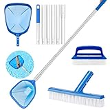 Poolbürste mit Teleskopstange,188 cm Pool Kescher mit Teleskopstange,Pool Sieb Kescher Fein,Teichkescher Feinmaschig Algen,Poolnetz Feinmaschig,Kächersieb Pool mit Stab,Reinigung Pool Pflegeset (A)