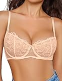 Avidlove Damen Dirndl BH Sexy Spitze Transparent Bügel Bra Komfort Klassische BHS Spaghetti Ungepolsterte Bralette Tägliche BH-Unterwäsche Sekt M