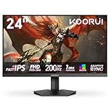 KOORUI 24 Zoll Gaming Monitor, PC Bildschirm 200Hz Fast IPS, Adaptive Sync, HDR400, FHD 1920x1080, 1ms, HDMI 2.0 & DP 1.4, VESA 75x75 mm