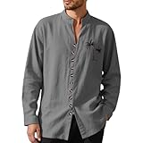 DUHENWU Hawaiihemd Herren Langarm Leichtes Sommerhemd Strand Mit Stehkragen Freizeithemden Casual Shirt Slim Fit Fischerhemd Leicht Druckknöpfe Luftig Comfort Herrenhemd Stretch Musterhemd