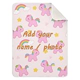 miaozhen Mantas de Muselina Para, Wickeldecken aus Baumwoll-Musselin, niedlich, Cartoon-Motiv, Rosa, Regenbogenpferd, atmungsaktiv, personalisierbar, Logo, Decken für Kinderzimmer, Kinderbett, 76,2 x