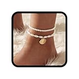 Handcess Boho-Perlen-Fußkettchen, Damen-Fußkettchen, Perlen-Fußkettchen, Muschel, Fußschmuck für Damen und Mädchen, Free Size, Kunststoff