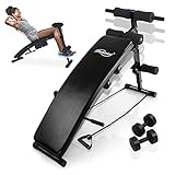 Physionics® Sit Up Bank mit Beinfixierung - klappbar, inkl. 2 Hanteln und 2 Seilen, 5-fach verstellbar, Stahl - Bauchtrainer, Trainingsbank, Rückentrainer, Fitness Workout Bench für Bauchtraining