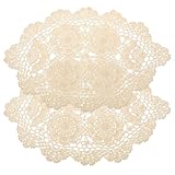 2 Stück handgefertigte Häkeldeckchen aus Baumwolle, Häkelspitze, Tischsets, ovale Spitzen-Tischsets, Baumwolldeckchen, Vintage-Blumen-Tischdecken für Küche, Esszimmer, Hochzeit, Party, Geschirr,