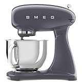 SMEG, SMF03GREU Küchenmaschine, 10 Geschwindigkeitsstufen, Planetenrührwerk, Sicherheitsabschaltung, 2 Rührbesen, Kugelgriff aus Edelstahl, 800 W, Grau