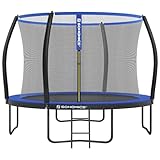 SONGMICS Trampolin 305 cm d, Gartentrampolin für Kinder mit Sicherheitsnetz, 180 cm hohe gebogene Stangen, Randabdeckung, Leiter, Stahlrahmen, schwarz-blau STR10BK