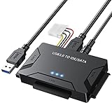 POSUGEAR USB 3.0 zu Sata und IDE Adapter, USB SATA Festplatten Konverter mit Netzschalter unterstützt für 2,5''und 3,5''SATA HDD & IDE HDD, Kompatible Windows XP Vista 7 8 10（Mit 12V 2A Netzteil）