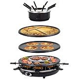 Syntrox Germany RAC-1350W-Waadt 4 in 1 Raclette Grill Fondue Heißer Stein für 8 Personen, Edelstahl Design