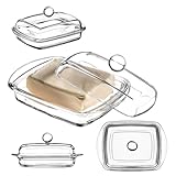 KADAX Butterdose aus Glas, rechteckige Butterglocke, klare Butterschale mit Deckel und Griff, Butterbehälter, Butterschatz, Butterglas, spülmaschinenfest (1 Stück - 16cm, Rechteckig 2)